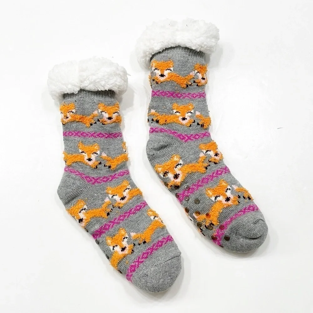 Fox print fleece lined socks